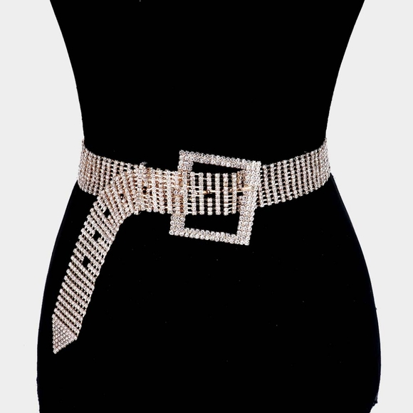Gold Crystal Accented Waist Chain Shiny Bling Belt Trendy Statement Accessories - Picture 1 of 2